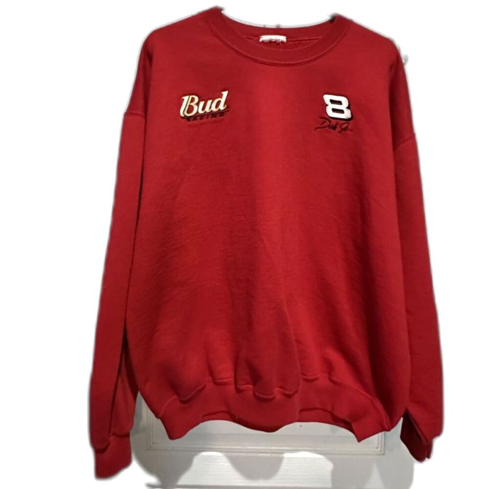 Vintage Dale Earnhart Jr Budweiser Racing Embroidered Sz XL Red Crewneck Nascar